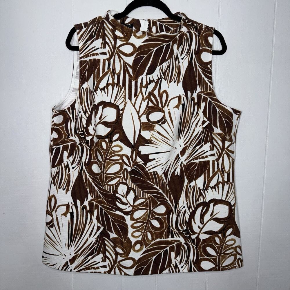 Talbots Women’s Funnel Neck Tank Top Tropical Botanical Leaf Print Size 1X NWT